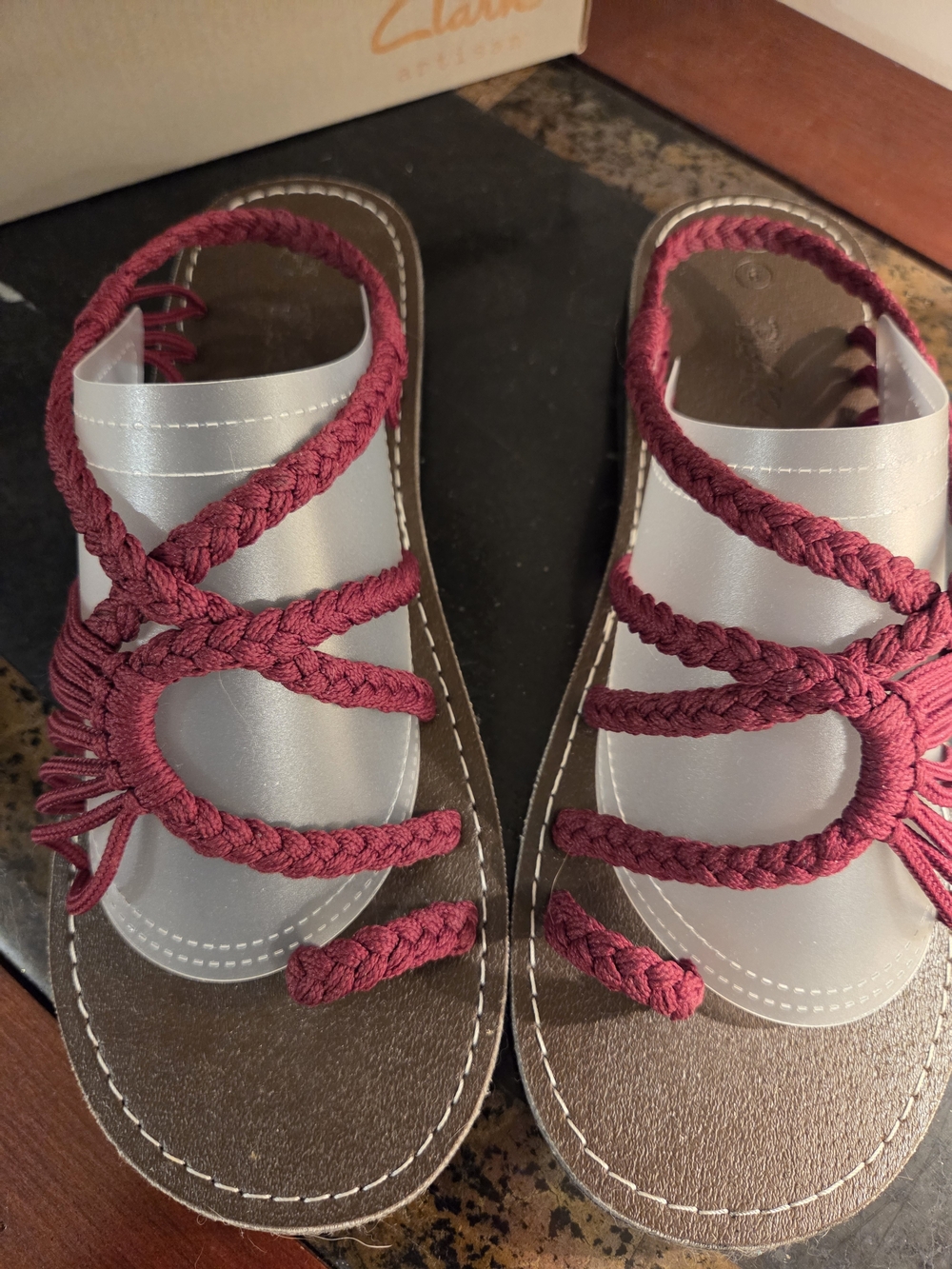 Palm Leaf Braided Open-Strap Sandals in Burgundy — Women's Casual Sandals